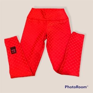 Red Heart Shape Embossed Zumba Fitness Leggings Size M